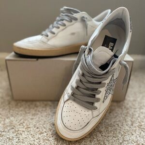 Golden Goose White and Gray Leather Sneakers